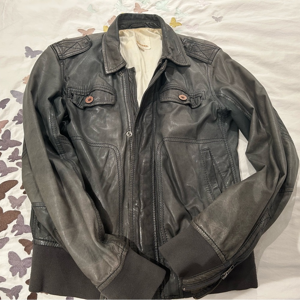 Men's grey Leather Jacket size L